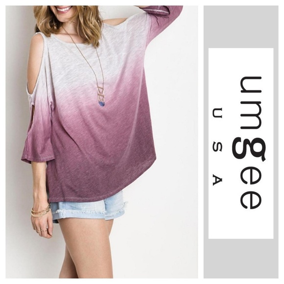 Umgee Cold Shoulder Gradient Top - Picture 2 of 3